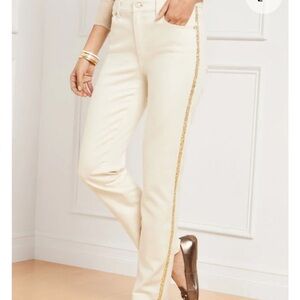 Talbots sequin stripe straight leg jeans